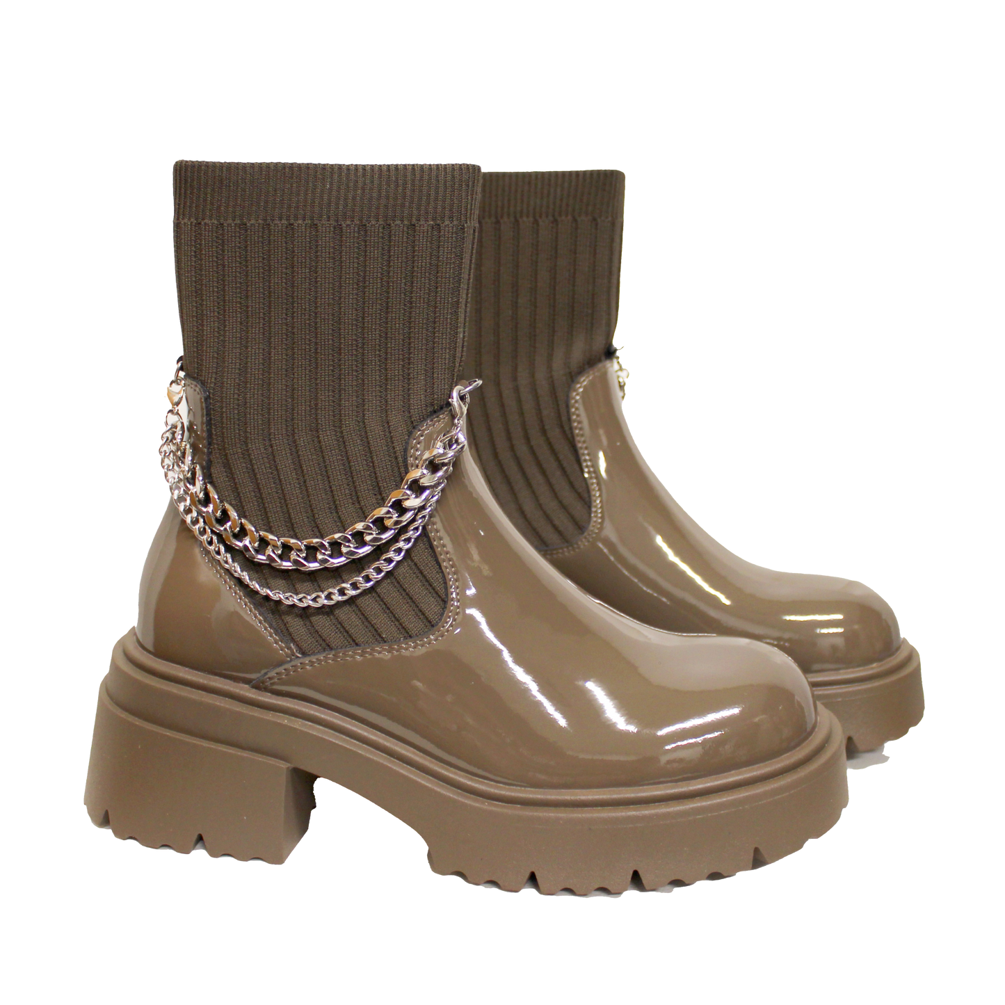 Mylu | BRIO in Mocha Mousse | Chelsea Boots | Metal Chain Decor Ankle Boots | Chunky Sole Chelsea Boots